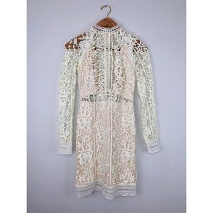 Women’s Lace Dress Illusion White Long Sleeve Med